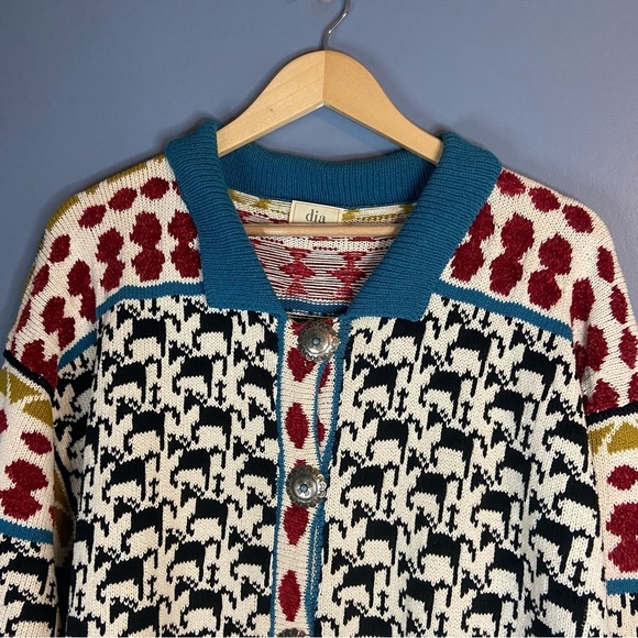 Dia North of Boston Vintage 1997 Horse Print Button Up Cardigan Sweater - Picture 4 of 9